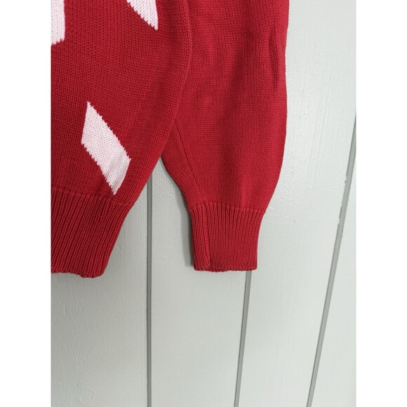 Men's Vtg Pringle Of Scotland Sweater L Large 100% Cotton Red White Geometric - Picture 2 of 8